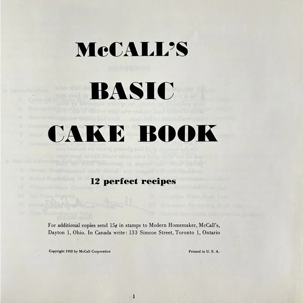 Vintage 1953 McCalls Basic Cake Recipe 20 Page Pamphlet 12 Perfect Recipes
